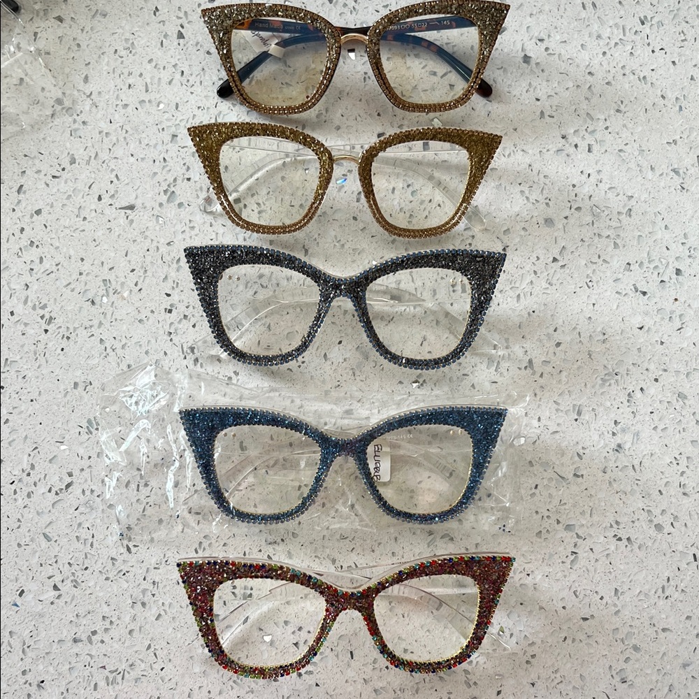 Retro Sparkle w/rhinestone Blue Light Glasses NWOT